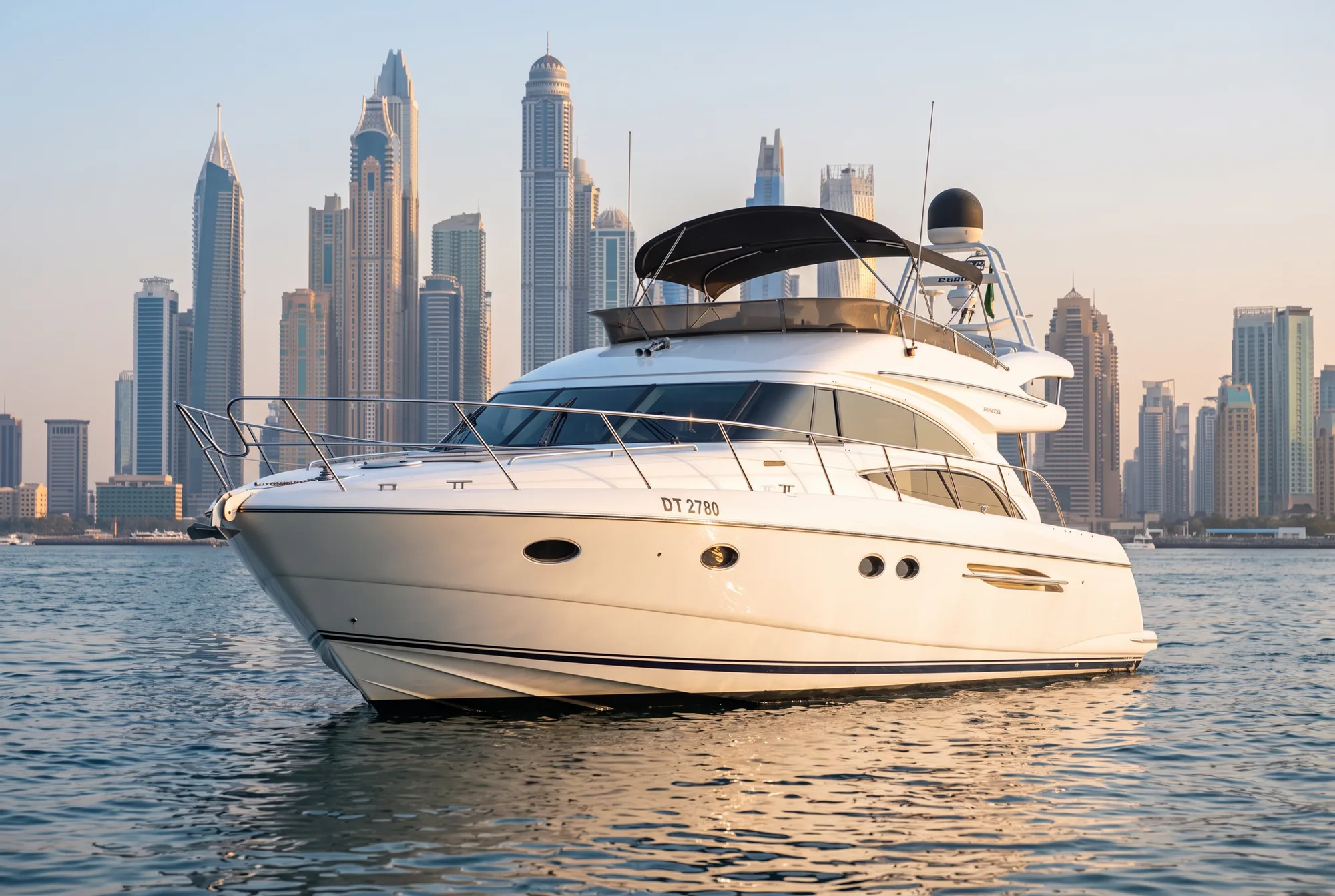 64 FT PRINCESS yacht exterior on the water beside Dubai Marina